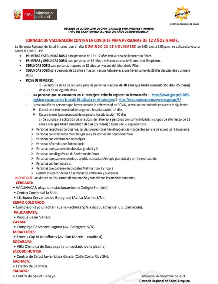 La gerencia regional de salud lanzó una nueva campaña de vacunación contra la covid-19 para personas que deben recibir la primera y segunda dosis de los laboratorios Pfizer, Sinopharm y Aztrazeneca.
