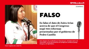 Es falso el dato de Zaira Arias acerca de que el congreso negó 700 reformas presentadas por el gobierno de Pedro Castillo.