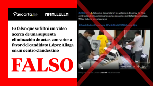 Es falso que se filtró un video acerca de una supuesta eliminación de actas con votos a favor del candidato López Aliaga en un centro clandestino