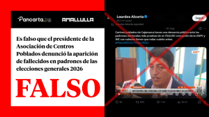 Es falso que el presidente de los centros poblados de Cajamarca denunció que hubo fallecidos en los padrones de las elecciones 2026